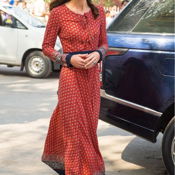 Glamorous  Red & Navy India Print Maxi Dress Size SMALL - Picture 5 of 5